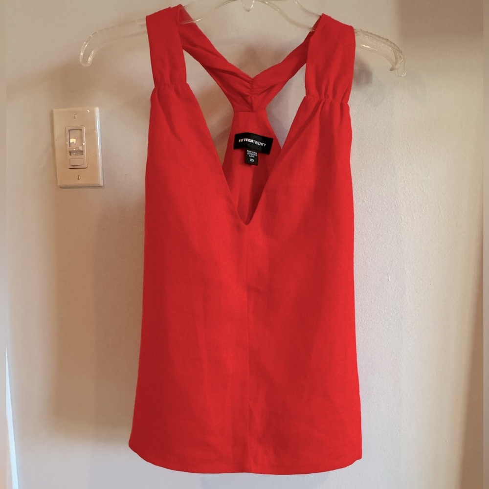 NWT Fifteen Twenty 100% Linen Twist Racerback Summer Tank Top Saffron Orange XS